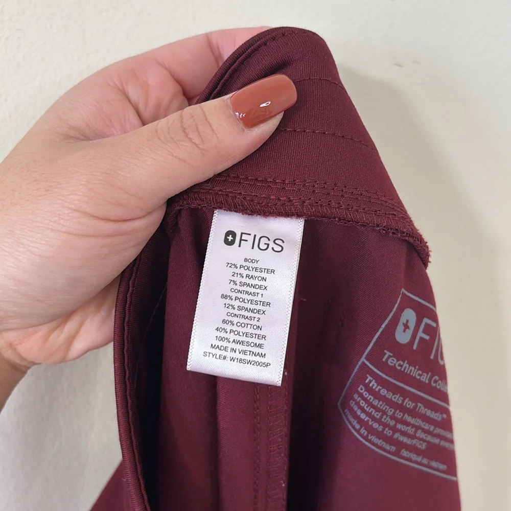 FIGS Zamora Jogger Scrub Pants Burgundy Size Medium Petite - Picture 11 of 11